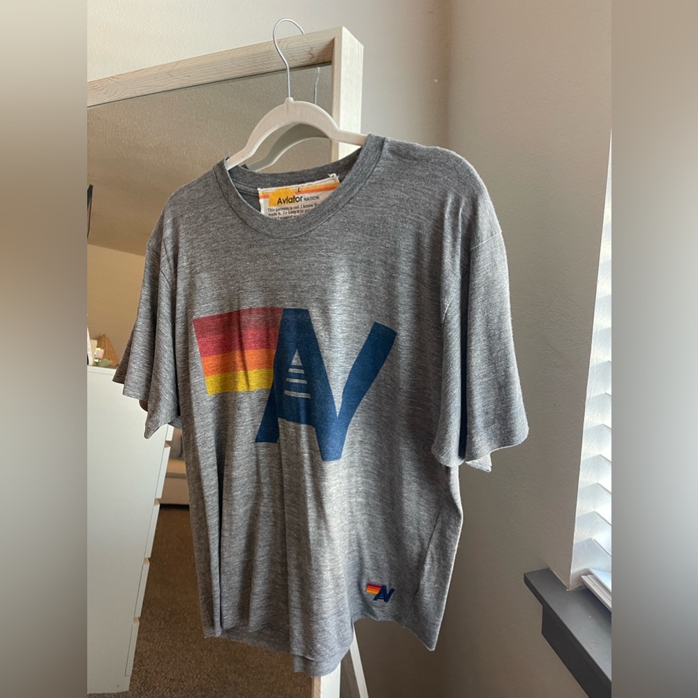 Aviator Nation logo boyfriend tee in heather grey